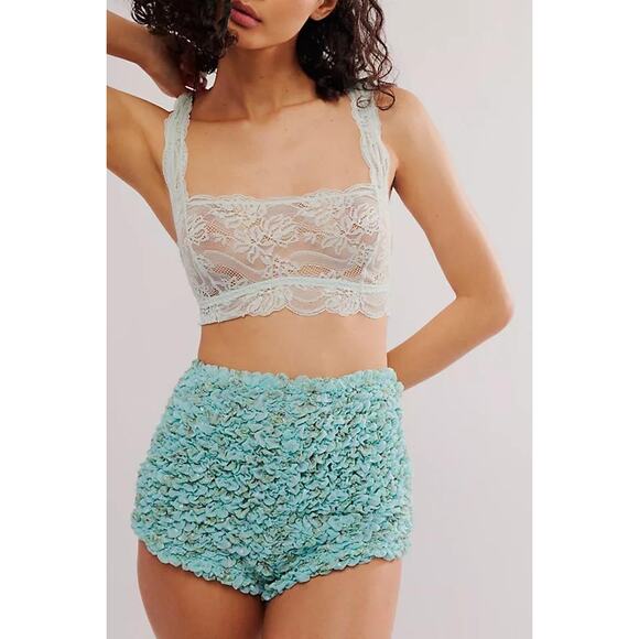 Free People Intimately Scrunch Up Shorts Size S Chambray Combo High Rise Comfy - Picture 3 of 6